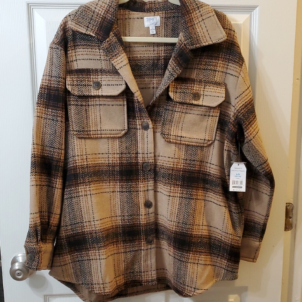 Time and Tru Brown Plaid Utility Jacket